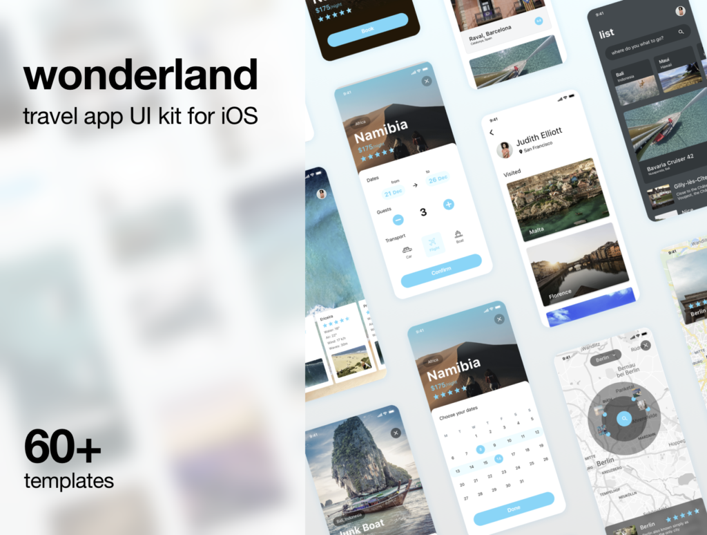 旅游出行类移动应用界面设计套件素材下载wonderland UI kit插图1