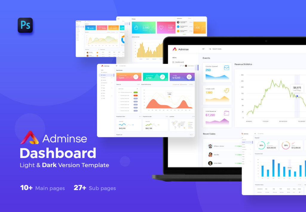 用户管理系统/后台界面管理界面设计套件Adminse – Dashboard for Admin UI Kit Templates