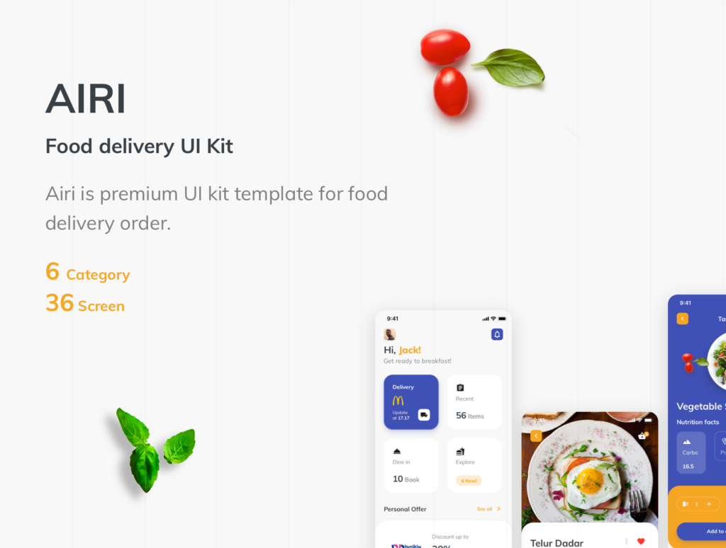 餐饮美食外卖主题类订购类UI界面设计套件AIRI UI Kit插图1