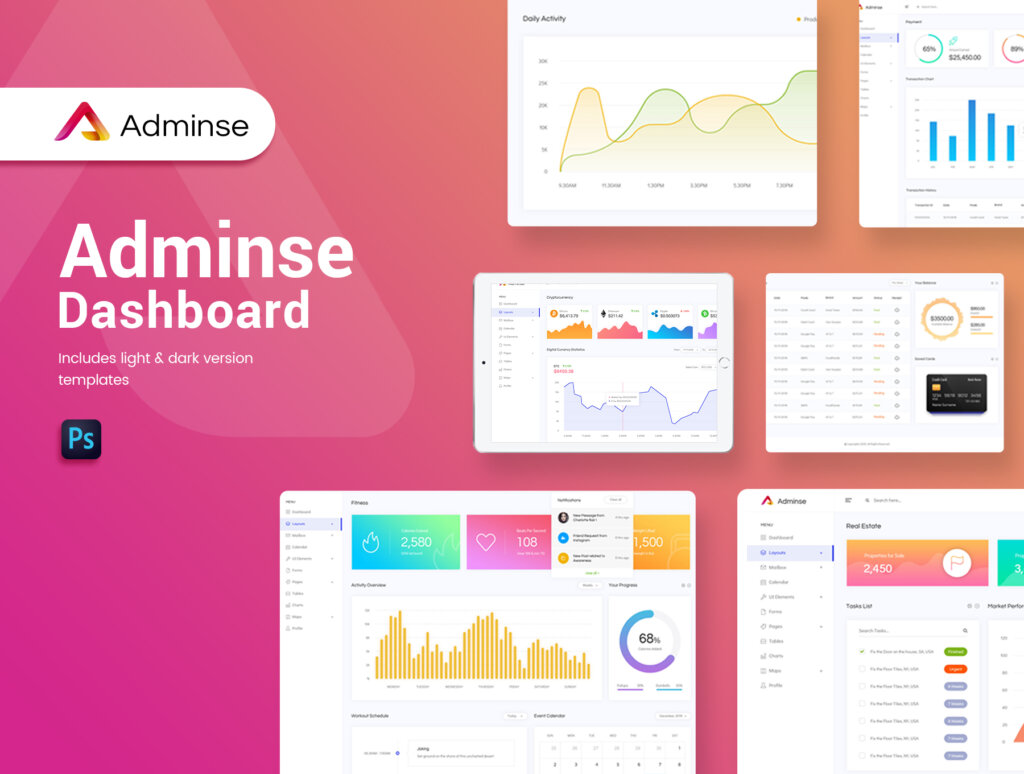 用户管理系统/后台界面管理界面设计套件Adminse – Dashboard for Admin UI Kit Templates插图1
