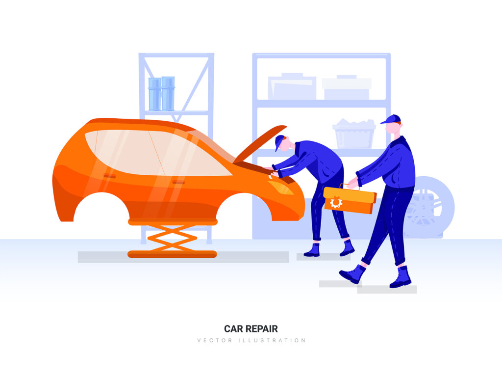 汽车维修修理场景插画素材模板Cancer – Car Service Vector Scenes插图10