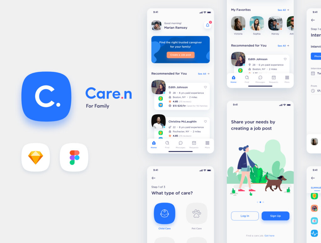 社区管理概念主题UI界面设计套件素材Caren – For Family iOS UI Kit插图1