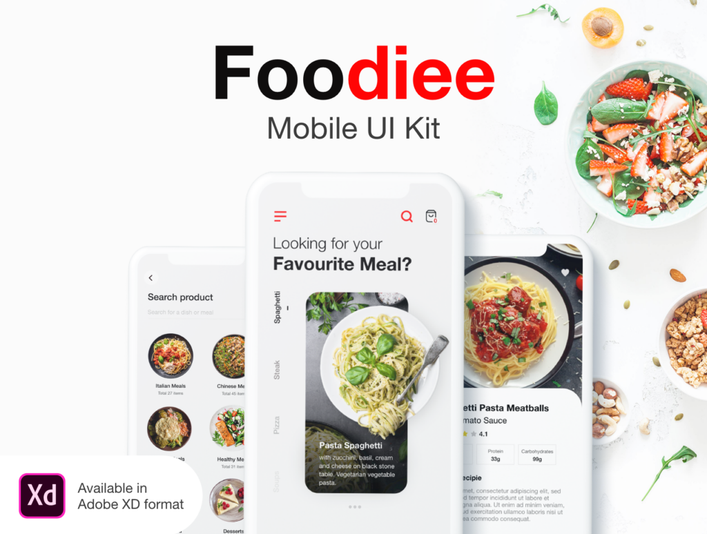 20个食品外卖订购餐饮UI界面设计套件素材下载Foodiee – Mobile UI Kit插图1