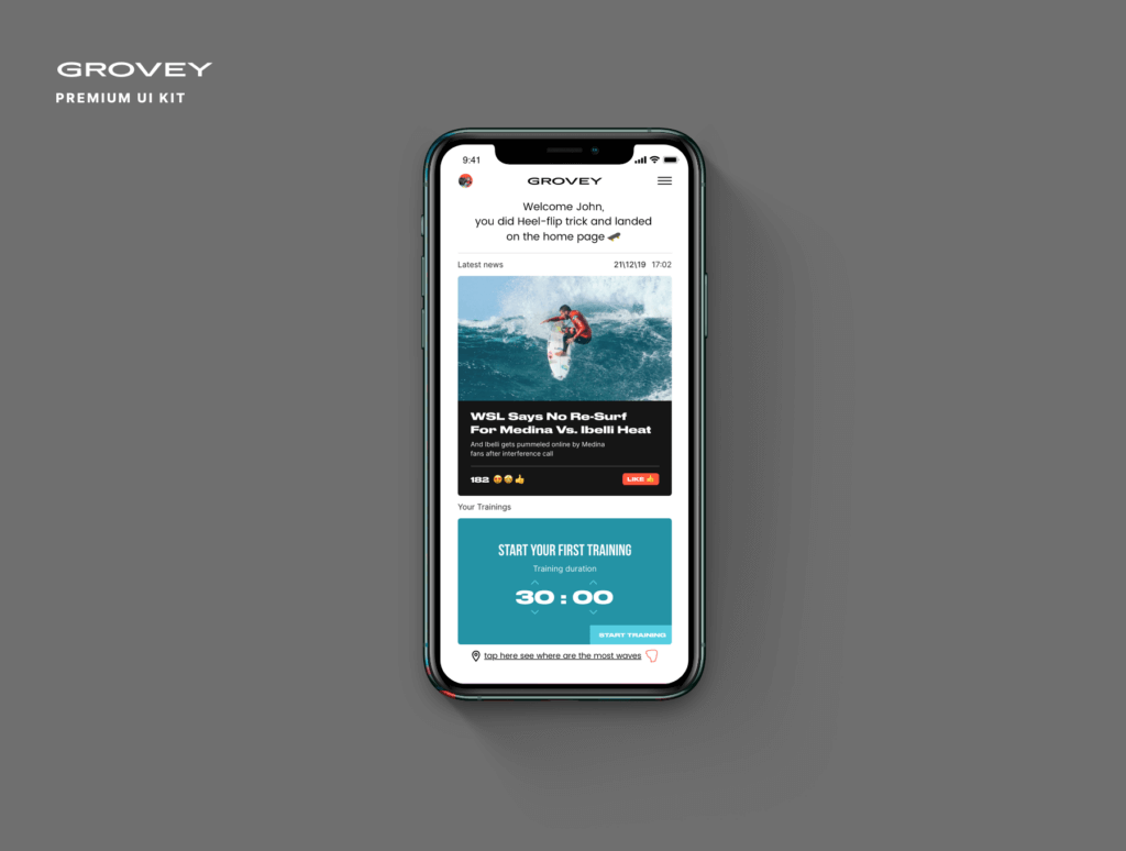 冲浪者和滑板者设计概念设计UI界面设计套件素材Grovey IOS UI KIT插图6