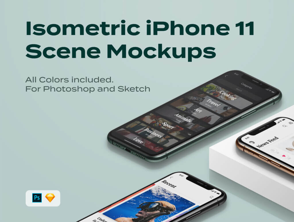 等距iphone11 pro场景模型素材Isometric iPhone 11 pro scene mockup插图1