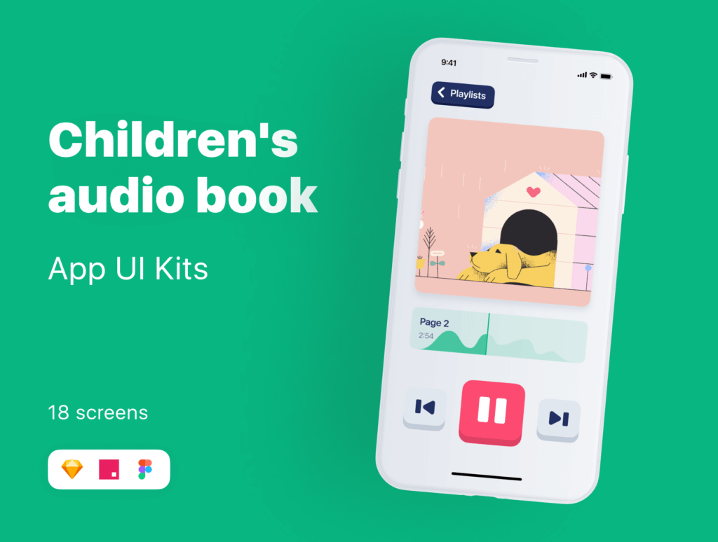 儿童有声书个人记录书籍UI设计套件素材模板Kiddo UI Kit插图1