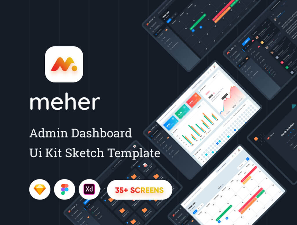 大型数据中台管理系统模板素材下载Meher – Admin Dashboard Ui Kit Sketch Template插图1