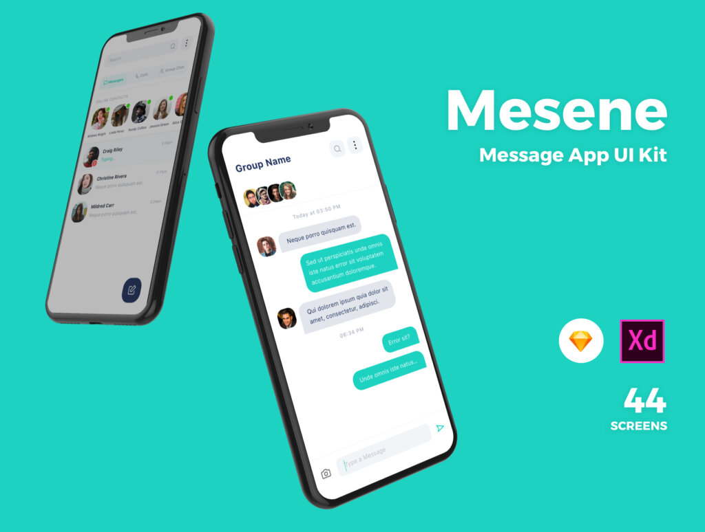 即时通信移动应用程序UI界面设计套件Mesene- Message Ui Kit Mobile App插图1
