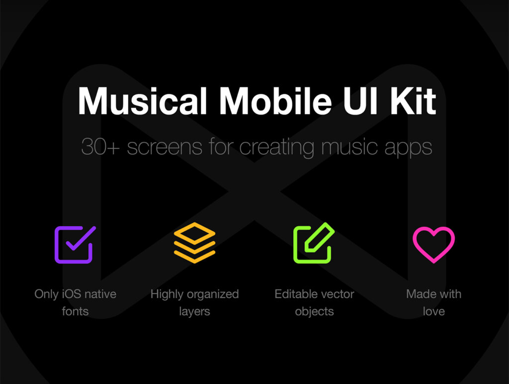 现代摇滚音乐主题UI界面设计套件素材模板下载Musical Mobile UI Kit插图1