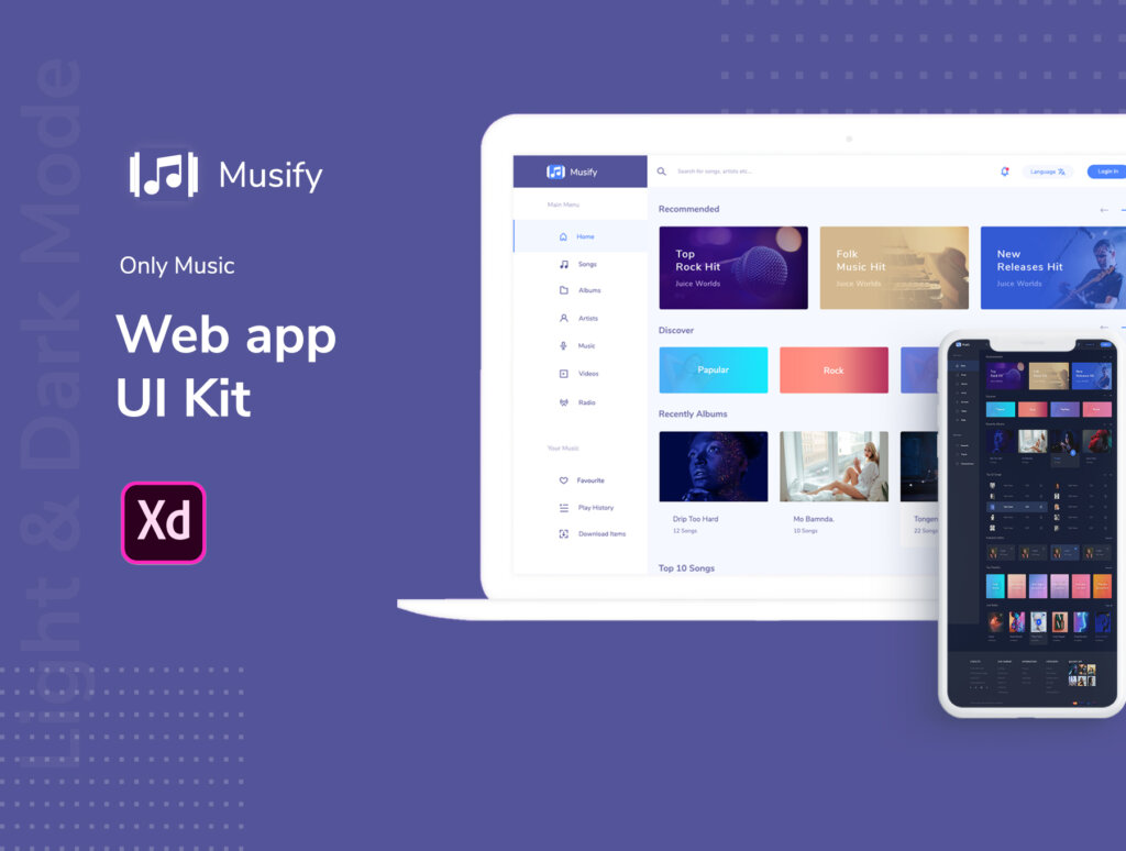 音乐网络应用程序web端设计套件素材模板下载Musify – Web app UI ket插图1