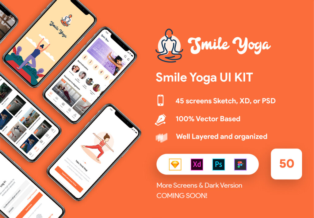 瑜伽健身相关主题UI界面设计套件素材模板Smile Yoga UI Kit