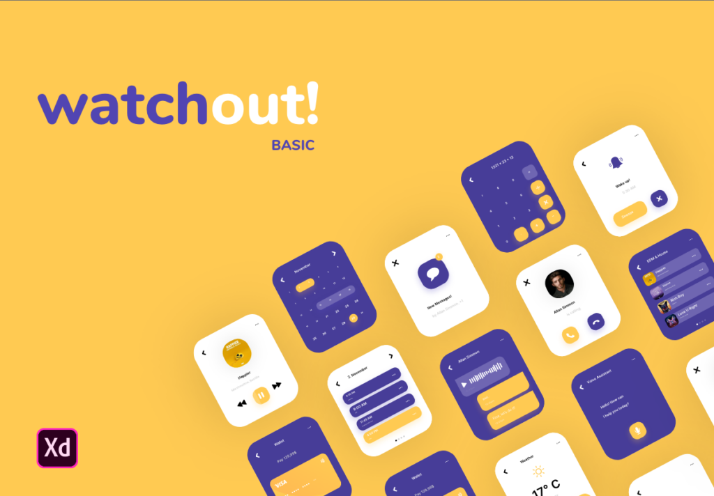 智能手表即时通信应用UI界面设计套watchout! Basic Watch UI Kit