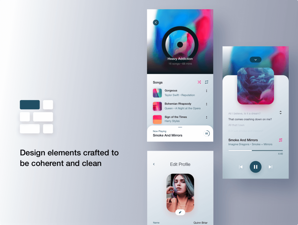 图片社交类UI界面渐变素材设计套件素材模板Stream – Social Music UI Kit插图3