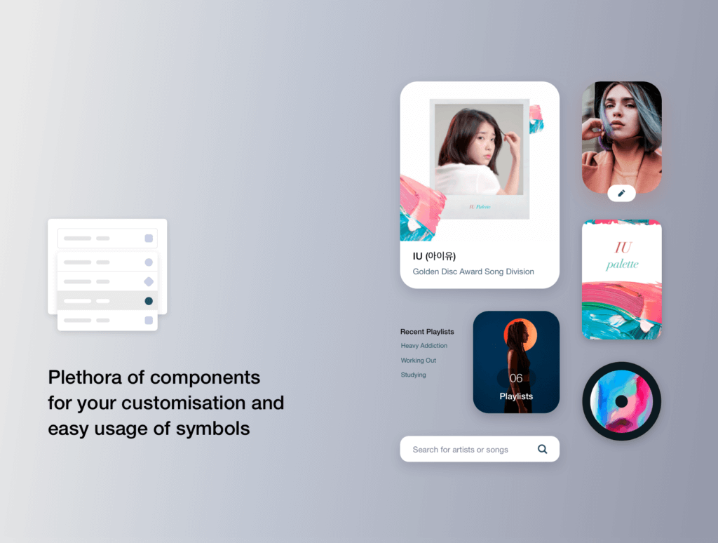 图片社交类UI界面渐变素材设计套件素材模板Stream – Social Music UI Kit插图4