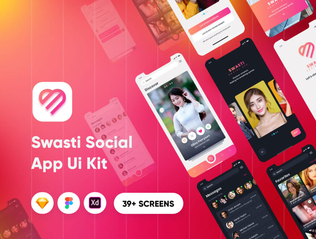 社交类概念主题素材UI界面素材下载Swasti – Social App Ui Kit Sketch Template插图1
