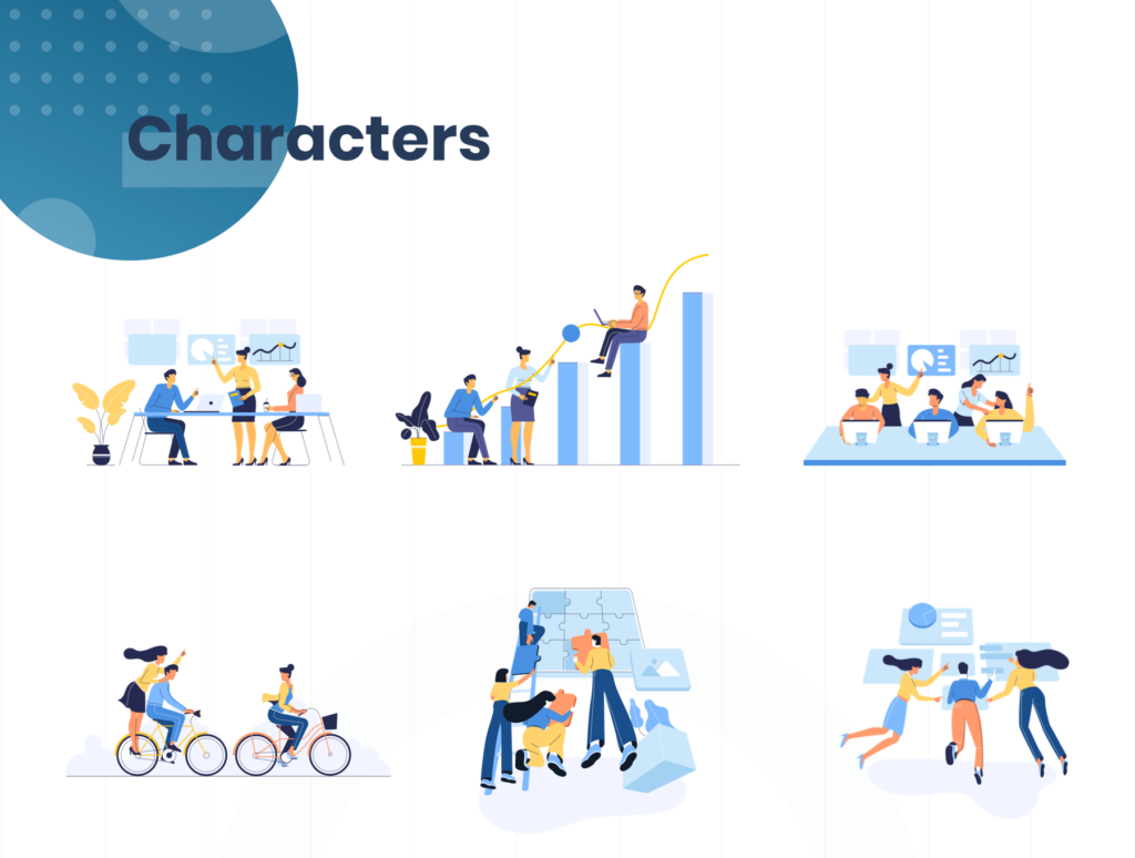 团队协作云办矢量扁平插画素材模板Teamwork – Colorful Illustration for Start up website插图3