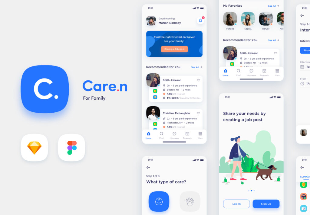 社区管理概念主题UI界面设计套件素材Caren – For Family iOS UI Kit