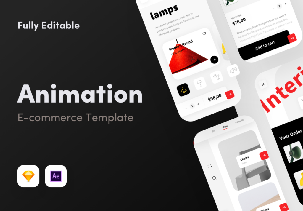 工业产品设计方案UI界面设计套件素材Animated e commerce template