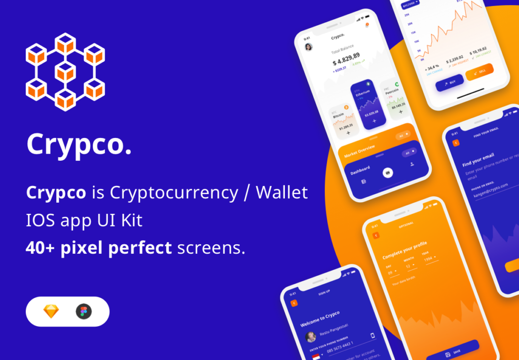 加密货币/钱包的IOS应用UI工具包设计套件素材Crypco UI Kit