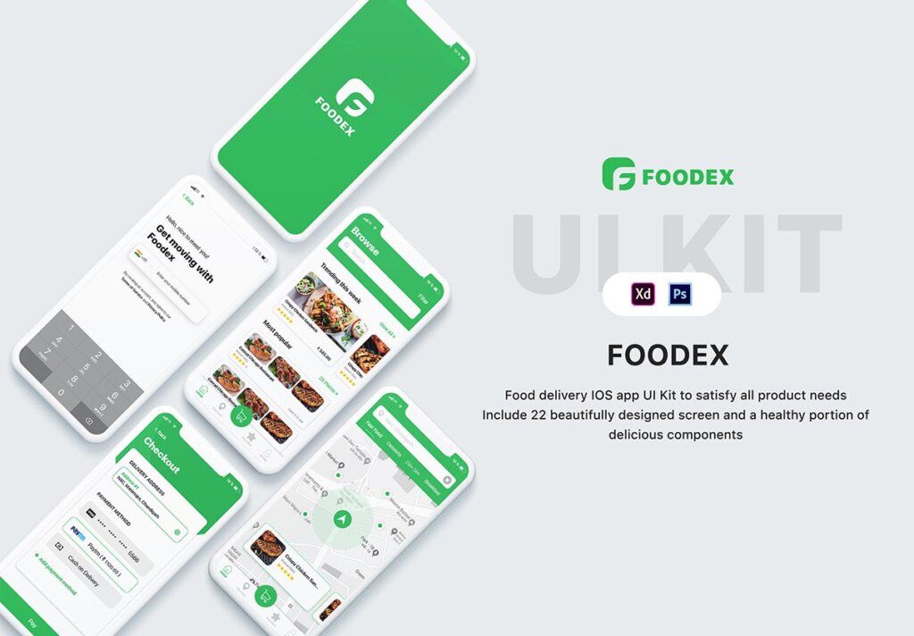 食品餐饮外卖概念主题UI界面素材设计套件素材Foodex Ui Kit