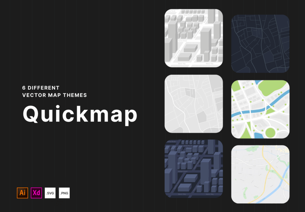 3D导航视图应用移动应用程序素材模板Quickmap | 6 Vector Map Styles
