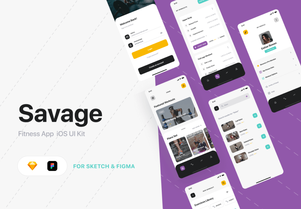 瑜伽健身相关IOS UI界面设计套件素材下载Savage iOS UI Kit