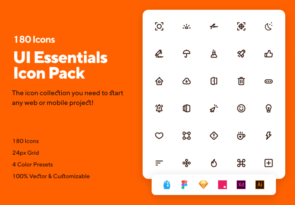 180个线性系统图标素材模板下载UI Essentials Icon Pack