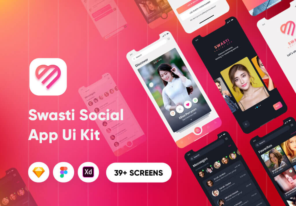 社交类概念主题素材UI界面素材下载Swasti – Social App Ui Kit Sketch Template