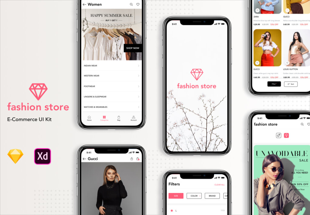 时尚电商/时尚电商产品UI界面设计套件素材模板Fashion Store iOS UI Kit
