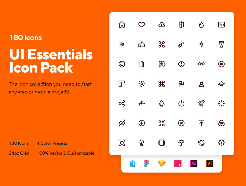 180个线性系统图标素材模板下载UI Essentials Icon Pack插图1