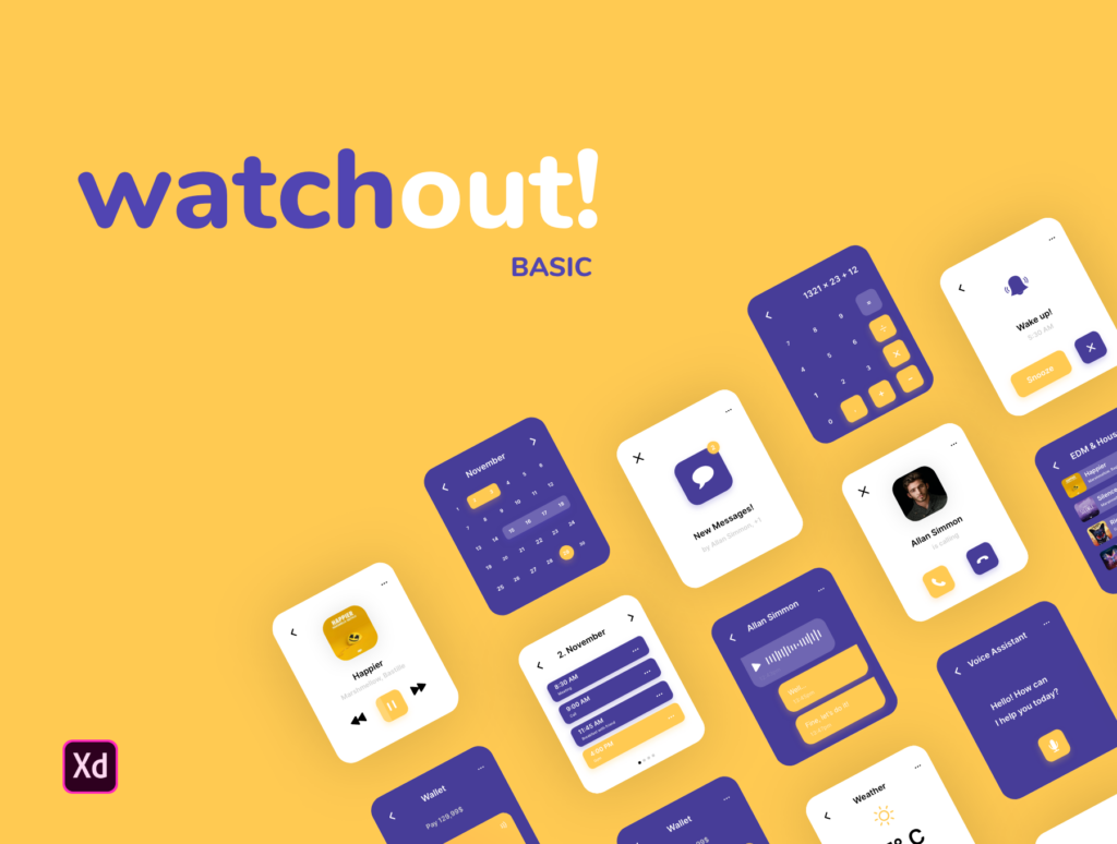 智能手表即时通信应用UI界面设计套watchout! Basic Watch UI Kit插图1