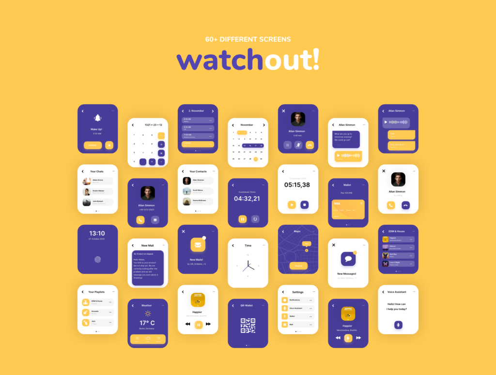 智能手表即时通信应用UI界面设计套watchout! Basic Watch UI Kit插图4