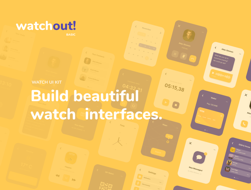 智能手表即时通信应用UI界面设计套watchout! Basic Watch UI Kit插图8