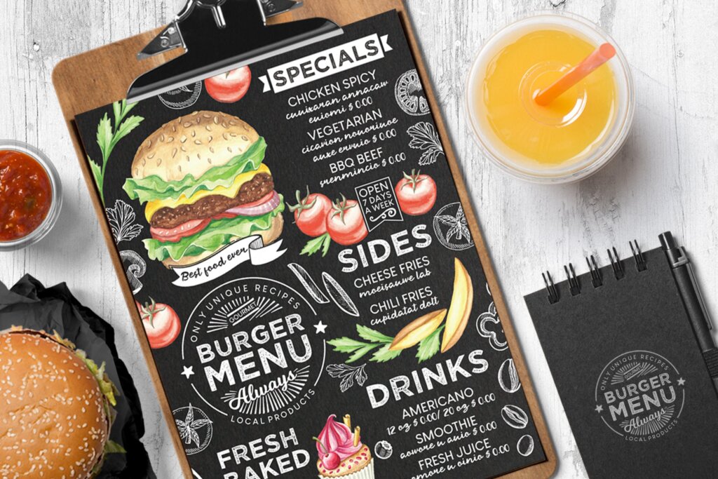 黑色风格汉堡食品菜单传单模板素材Burger Food Menu 84F3CH