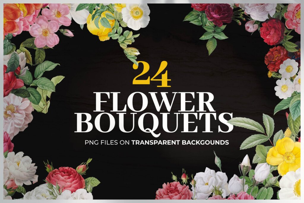 艺术相框装饰图案/电视背景墙画框装饰图案素材模板下载24 Colorful Flower Bouquets Collection