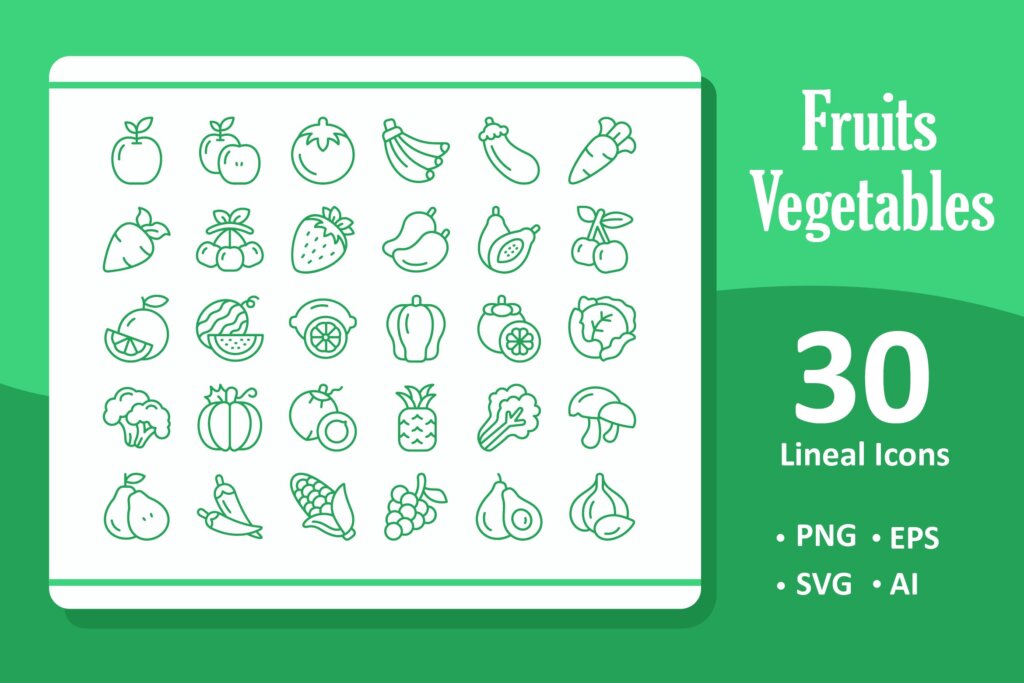 30个水果和蔬菜系列图标源文件30 Fruits and Vegetables Icons