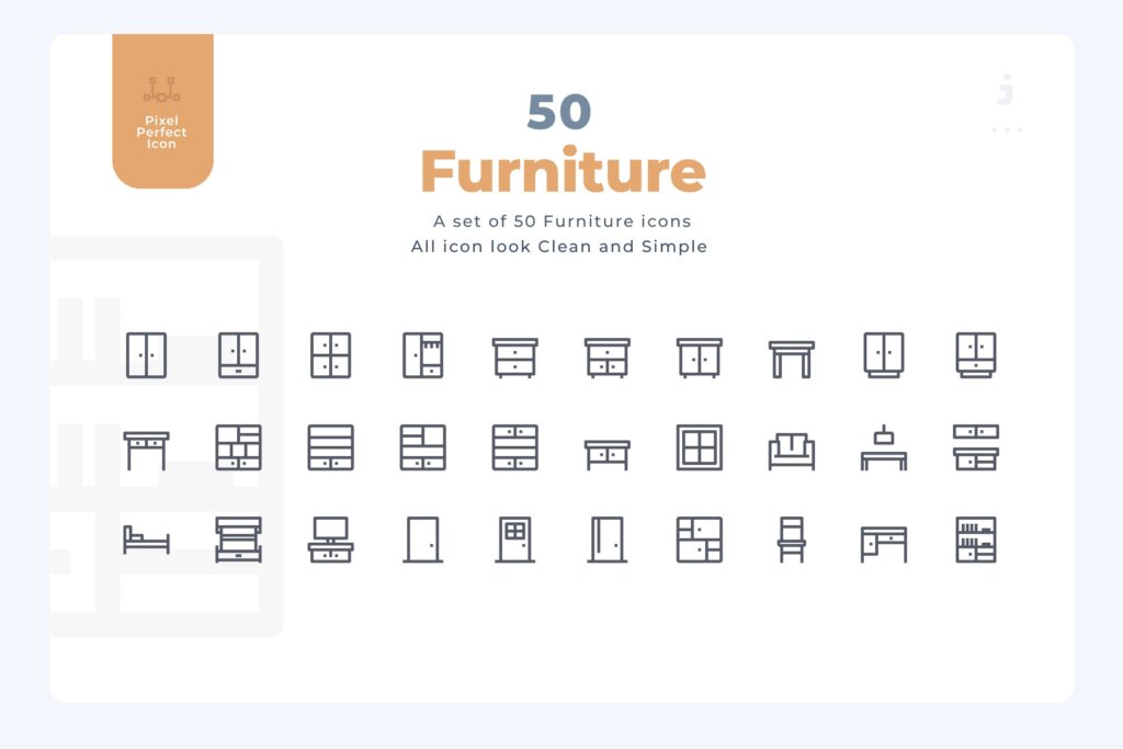 50个线性家具系列图标源文件下载50 Furniture Icons Material Icon