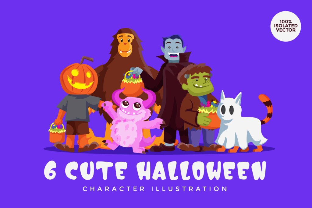 恐怖角色万圣节场景景插图素材6 Halloween Monster Vector Character Set 1