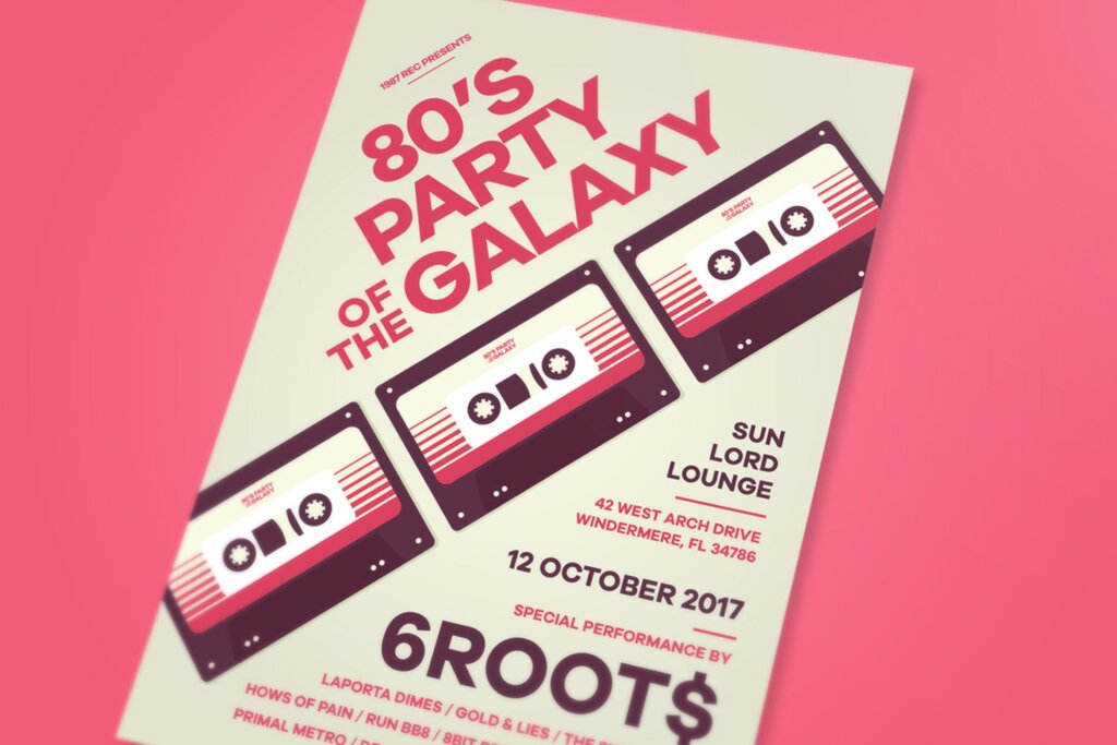 精致文艺电子舞曲传单海报模版素材下载80’s Party Flyer