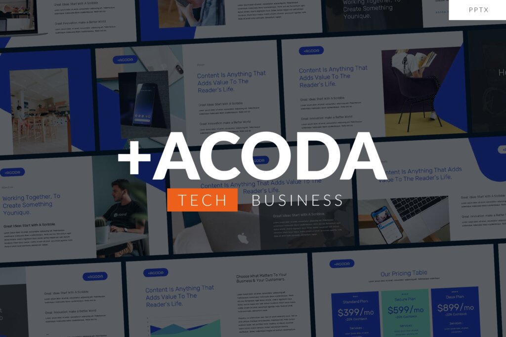 企业产品销售定价品牌宣传幻灯片PPT模版ACODA Tech Business Powerpoint Template