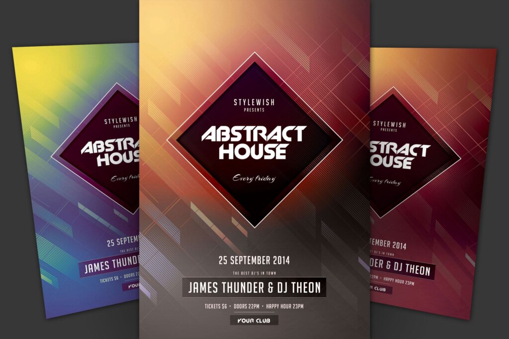 现代电房子派对/电子派对夜总会场景海报传单模板Abstract House Flyer