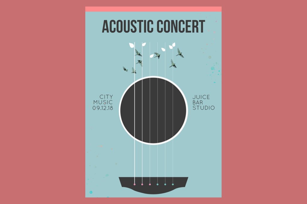 文艺简约风中式音乐会传单海报模板Acoustic Concert Flyer Poster
