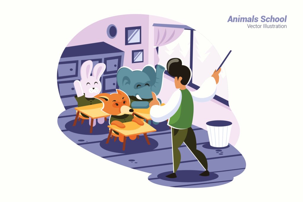 动物学校矢量插图教育培训行业矢量场景插图素材下载Animals School Vector Illustration
