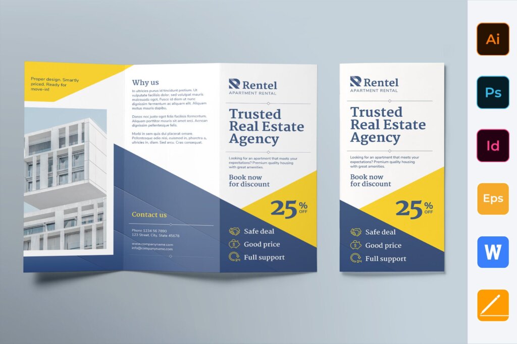 企业应下传单折页模版素材下载partment Rental Brochure Trifold