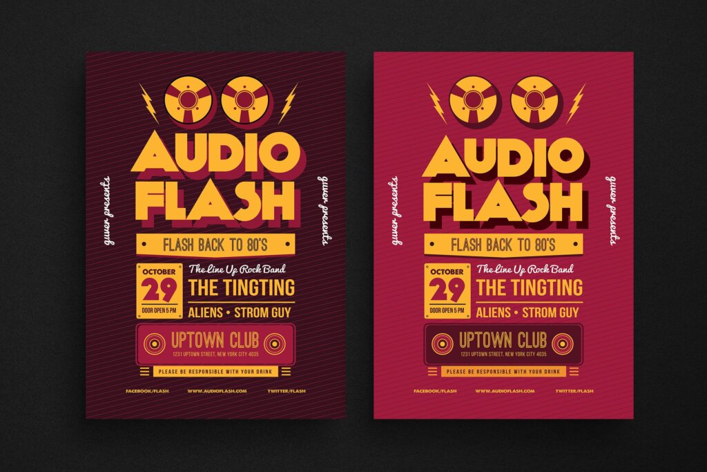 文艺优雅粉红色海报传单模板素材下载Audio Flash Music Flyer