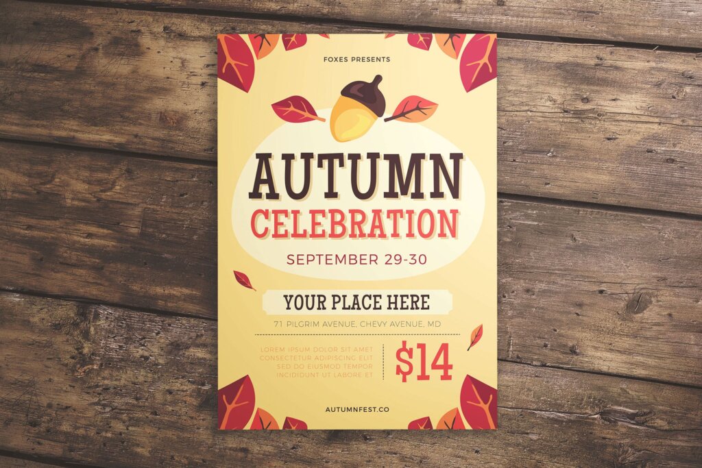 简约文艺秋天庆祝传单海报Autumn Celebration Flyer 9AZZX2