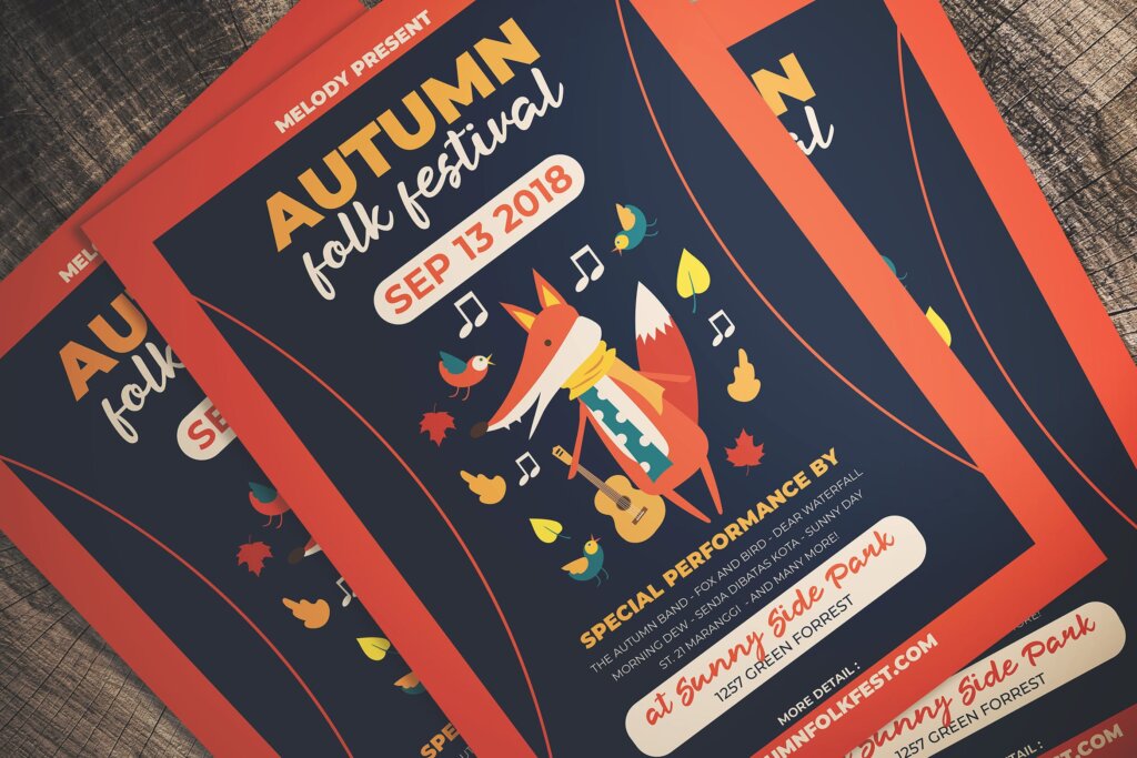 秋季民俗节日宣传单海报模板素材下载Autumn Folk Fest Flyer