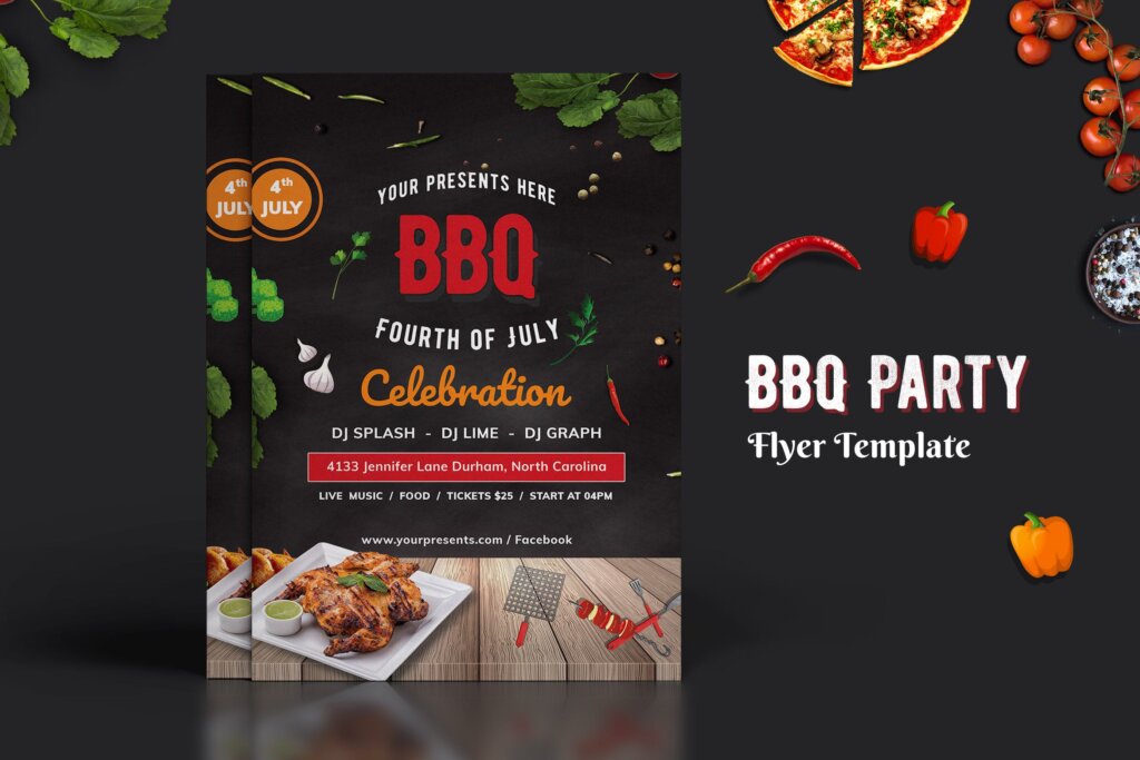 烧烤活动派对传单模板素材下载BBQ Party Flyer 01