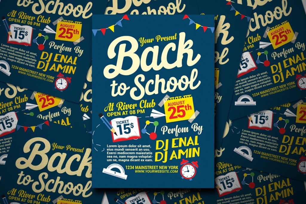 学校营销活动传单海报模版素材Back To School Flyer Template插图