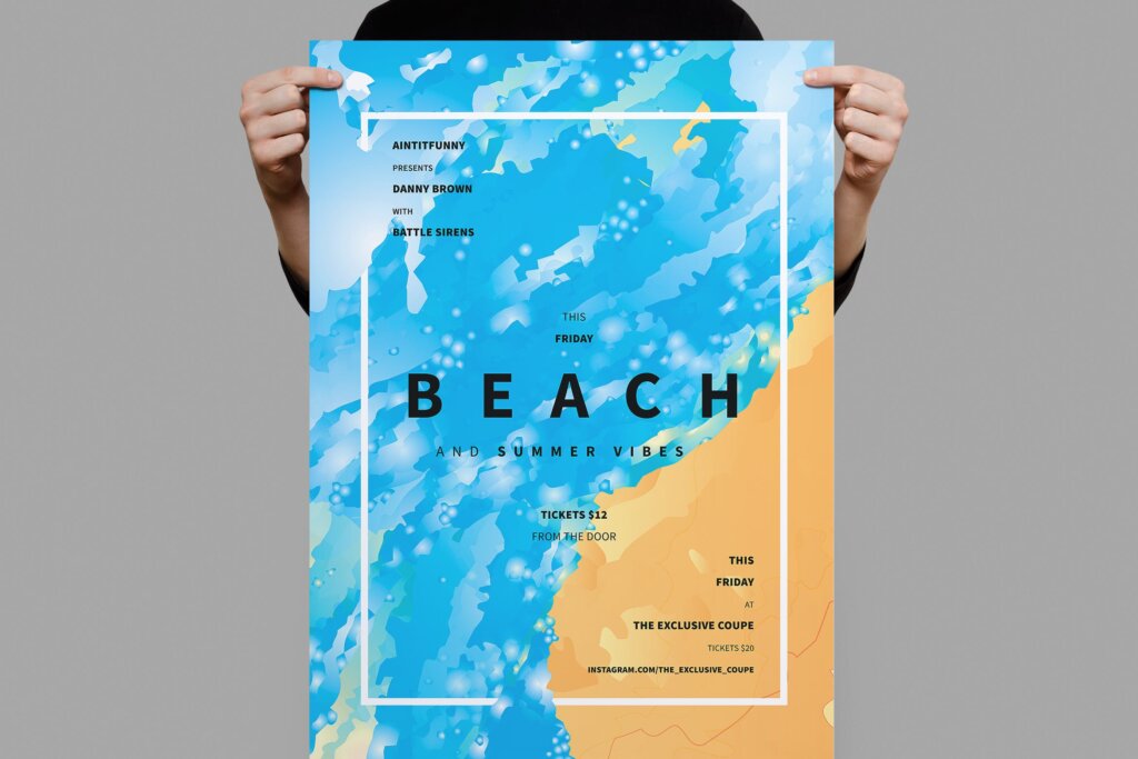 简约创意夏季活动派对传单海报模板素材Beach Summer Flyer Poster JGE4LD
